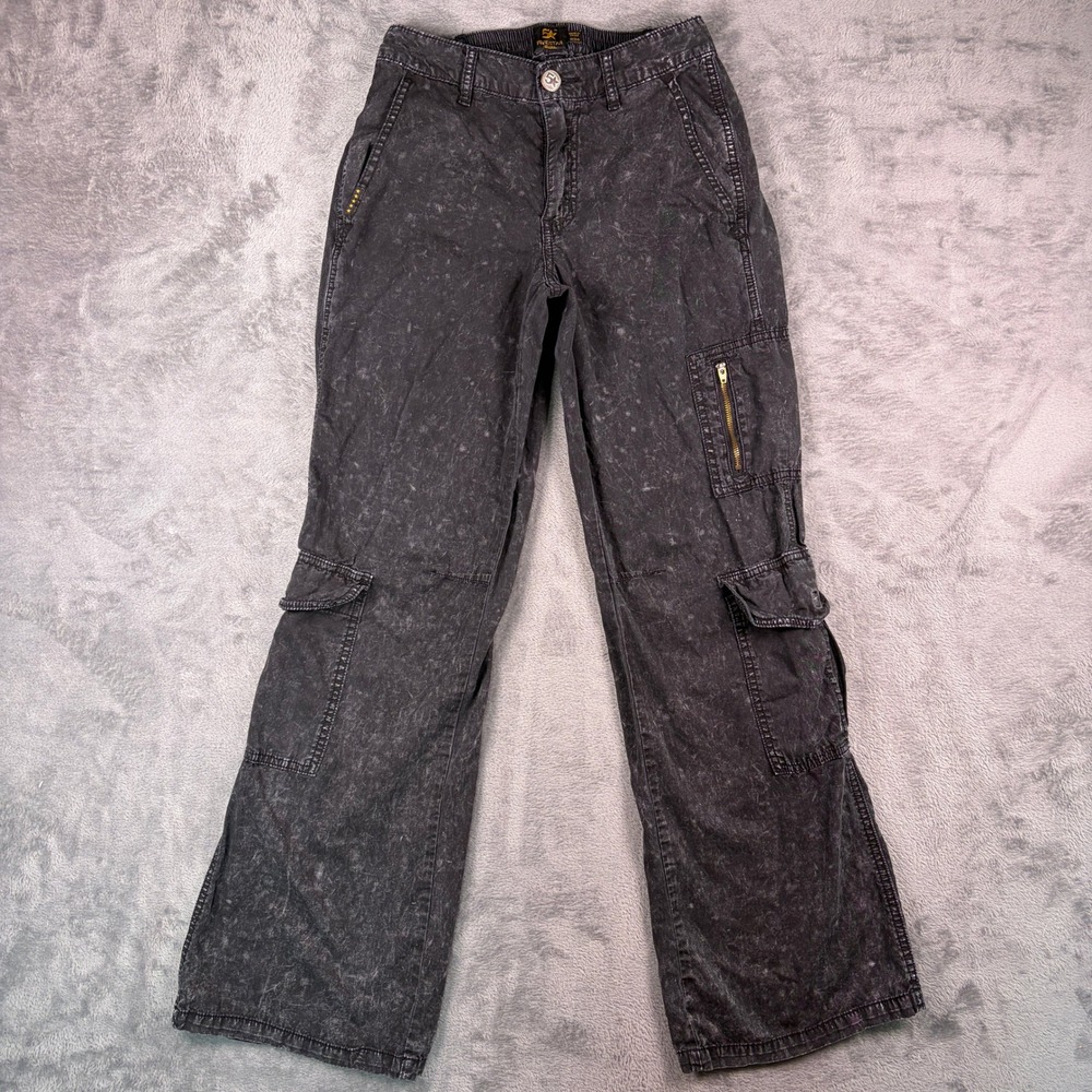Five Star General Cargo Pants Womens 0/24 Black Acid Wash Wide Leg Grunge Skater